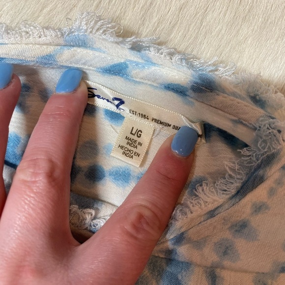 Beachy, bohemian, tunic-style blouse Blue and white tie-dye - Picture 7 of 9